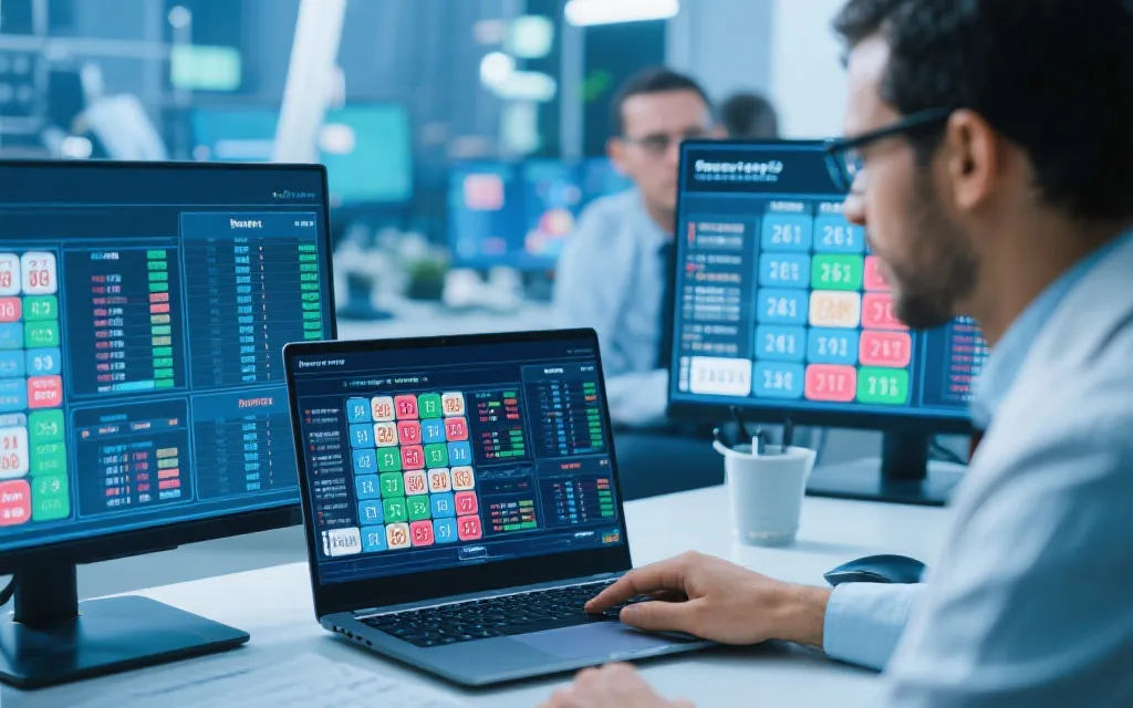 数据分析师在电脑前对比多种开奖号码查询渠道